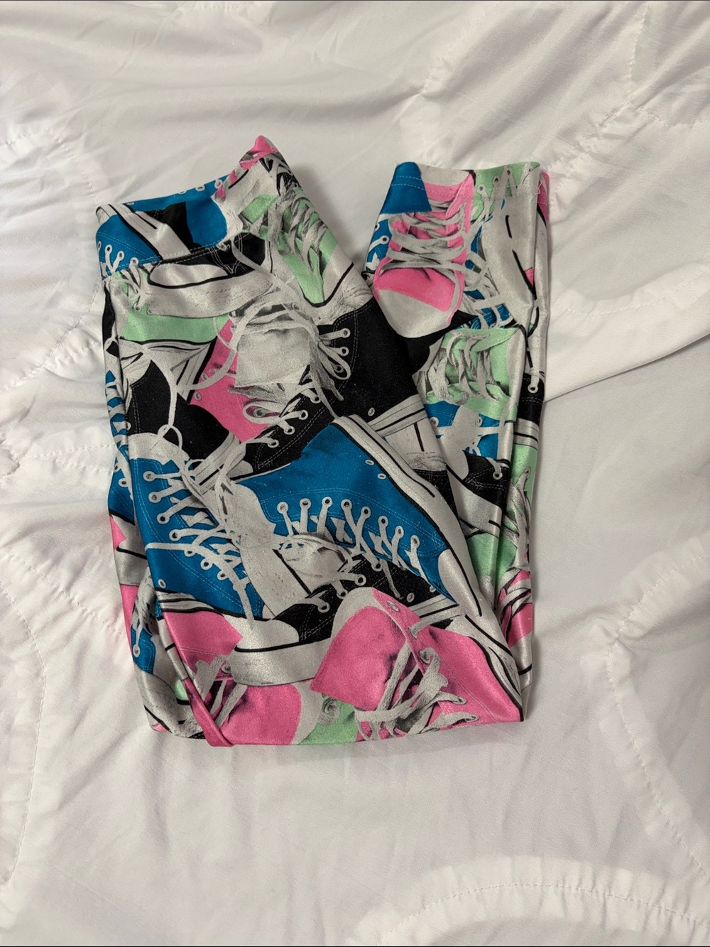Justice Pink Blue Green Black Sneaker Print Leggings